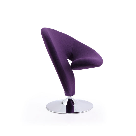 Manhattan Comfort Curl Purple and Polished Chrome Wool Blend Swivel Accent Chair AC040-EP