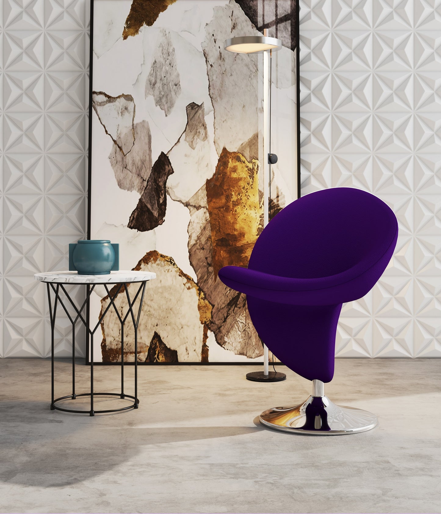 Manhattan Comfort Curl Purple and Polished Chrome Wool Blend Swivel Accent Chair AC040-EP