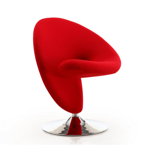 Manhattan Comfort Curl Red and Polished Chrome Wool Blend Swivel Accent Chair AC040-RD
