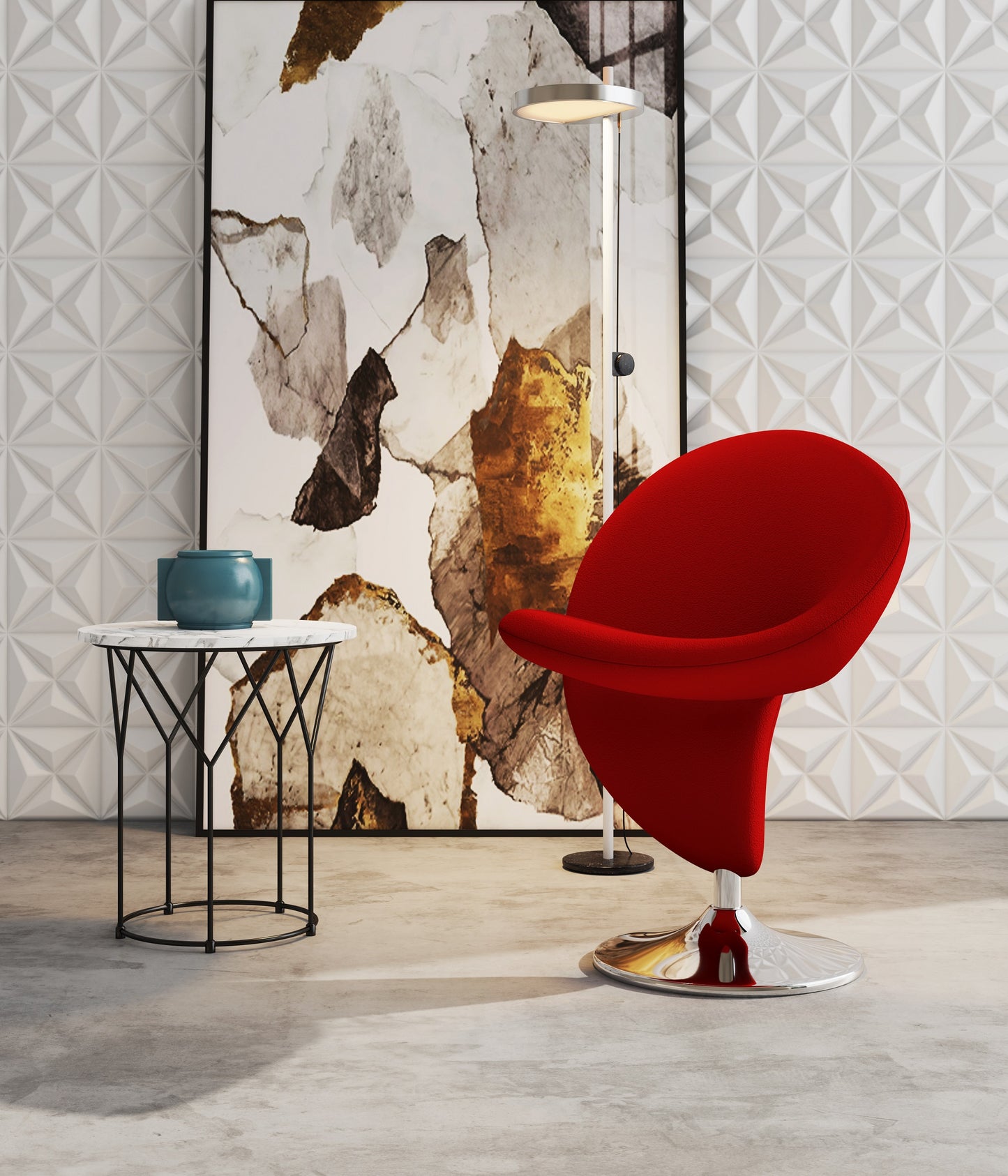 Manhattan Comfort Curl Red and Polished Chrome Wool Blend Swivel Accent Chair AC040-RD