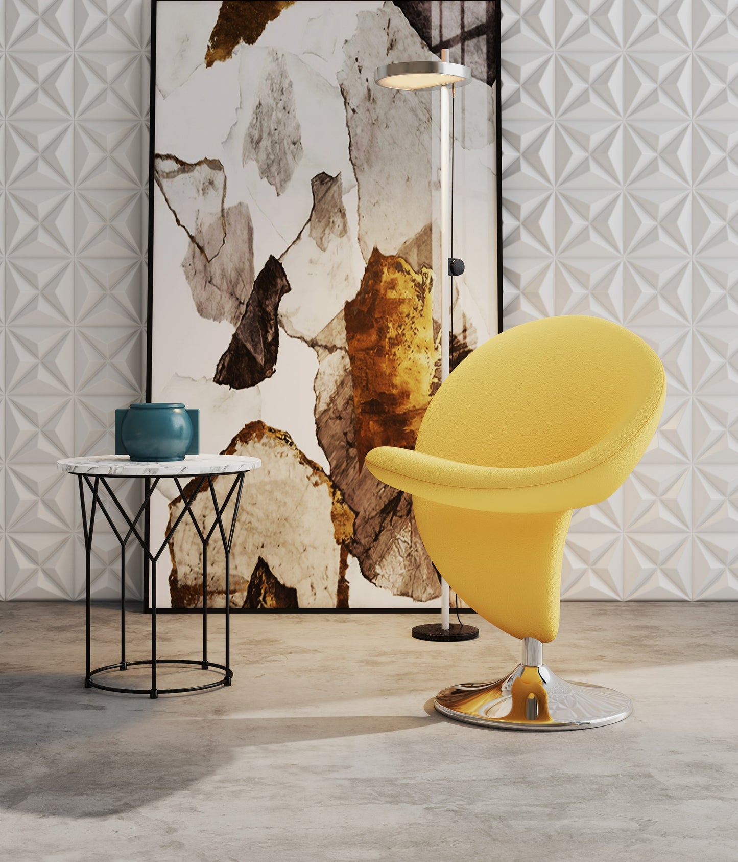 Manhattan Comfort Curl Yellow and Polished Chrome Wool Blend Swivel Accent Chair AC040-YL