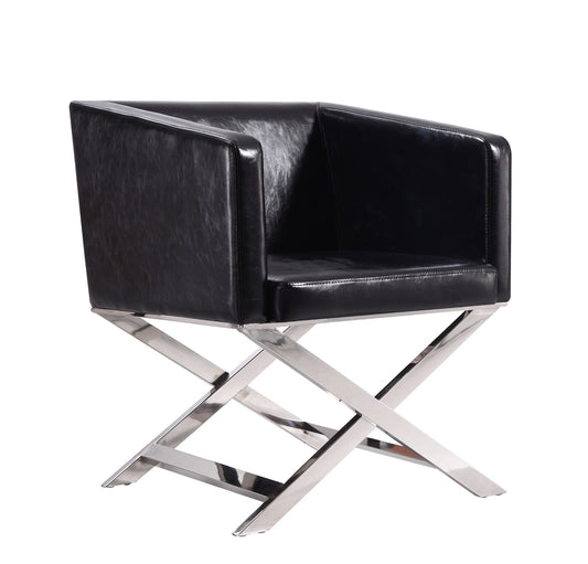 Manhattan Comfort Hollywood Black and Polished Chrome Faux Leather Lounge Accent Chair AC050-BK