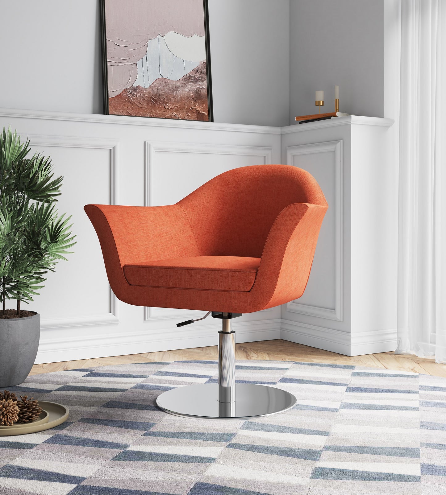 Manhattan Comfort Voyager Orange and Brushed Metal Woven Swivel Adjustable Accent Chair AC051-OR