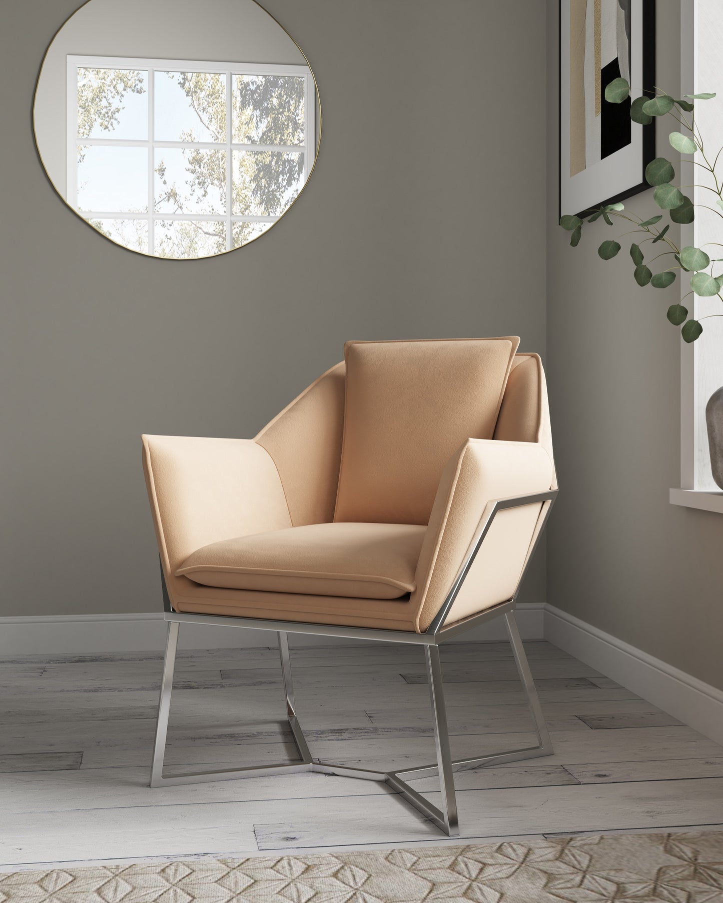 Manhattan Comfort Origami Velvet Accent Chair in Fawn AC052- FN