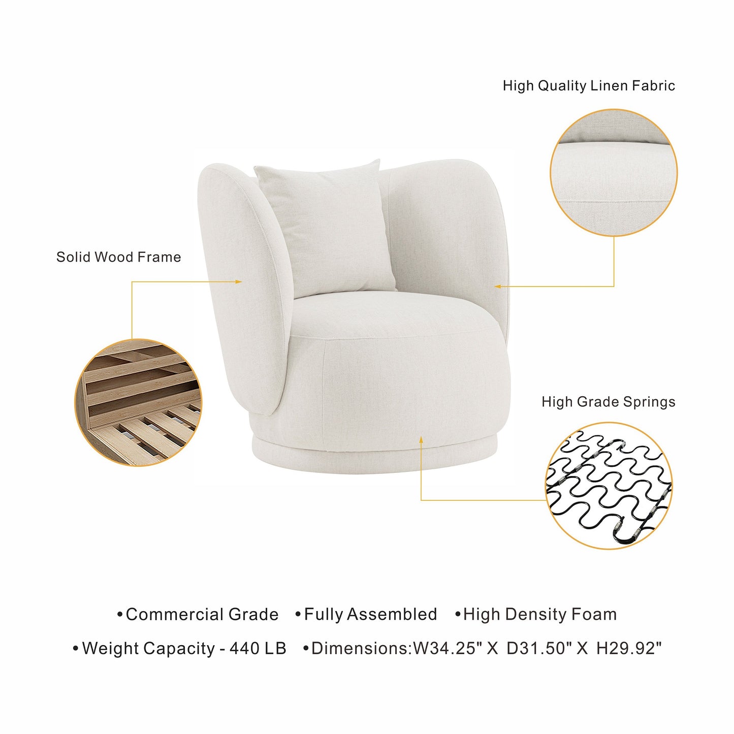 Siri Modern Upholstered Lounge Chair in Cream AC057-CR