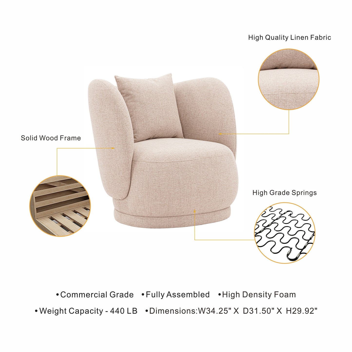 Siri Modern Upholstered Lounge Chair in Wheat AC057-WT