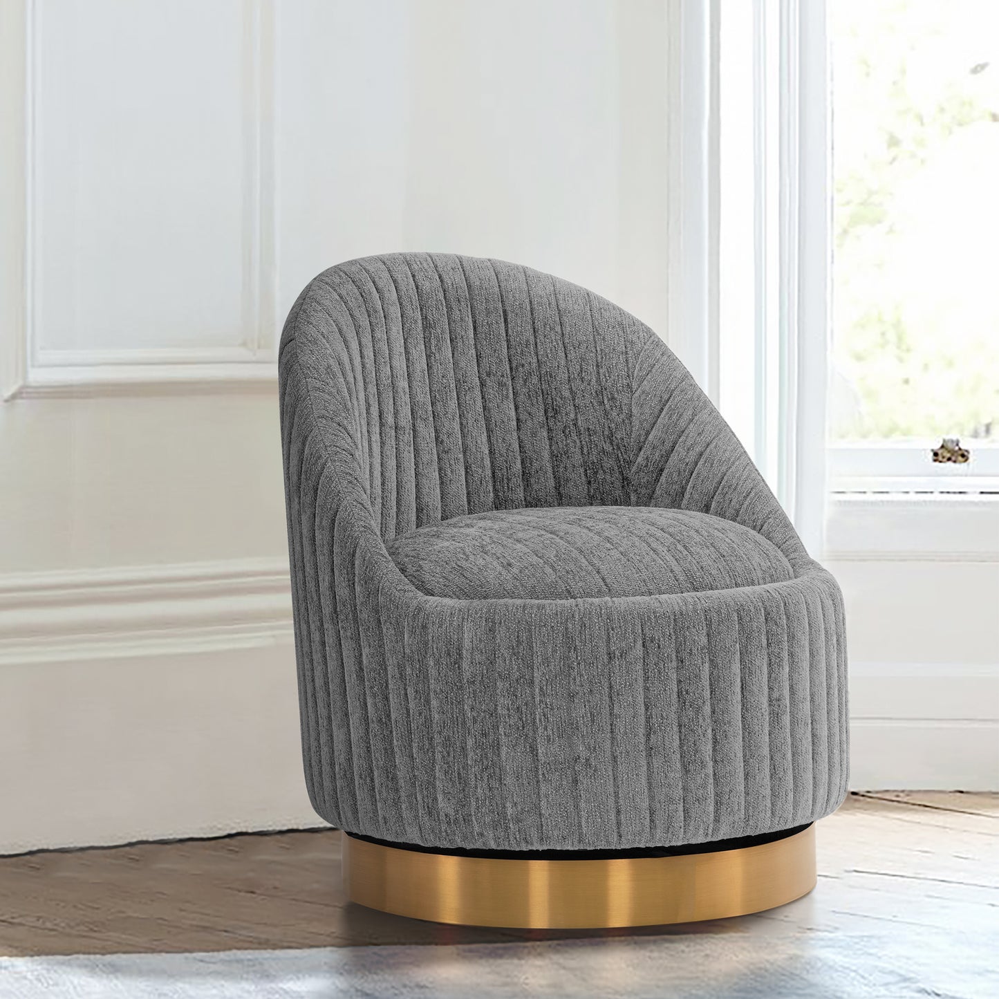 Leela Modern Chenille Swivel Lounge Chair in Gray AC058-GY