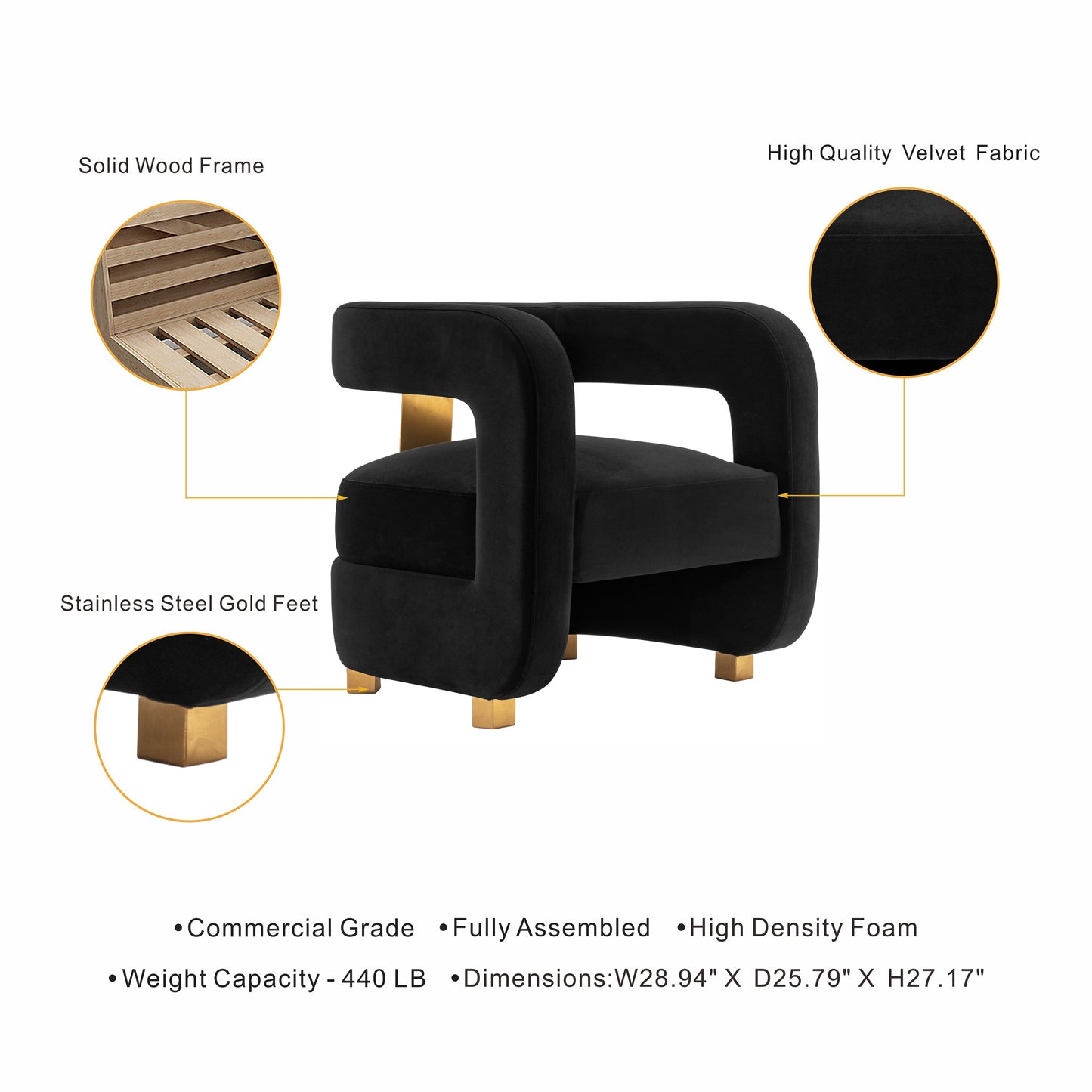 Amirah Modern Velvet Lounge Chair in Black AC060-BK