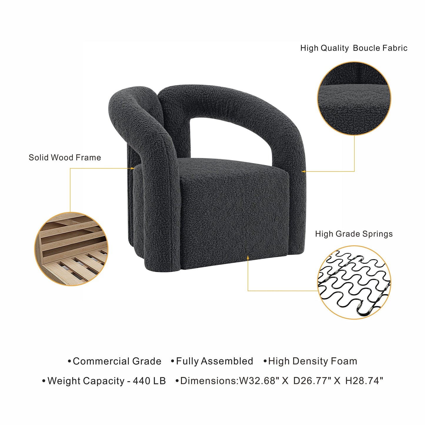 Darian Modern Boucle Lounge Chair in Black AC061-BK