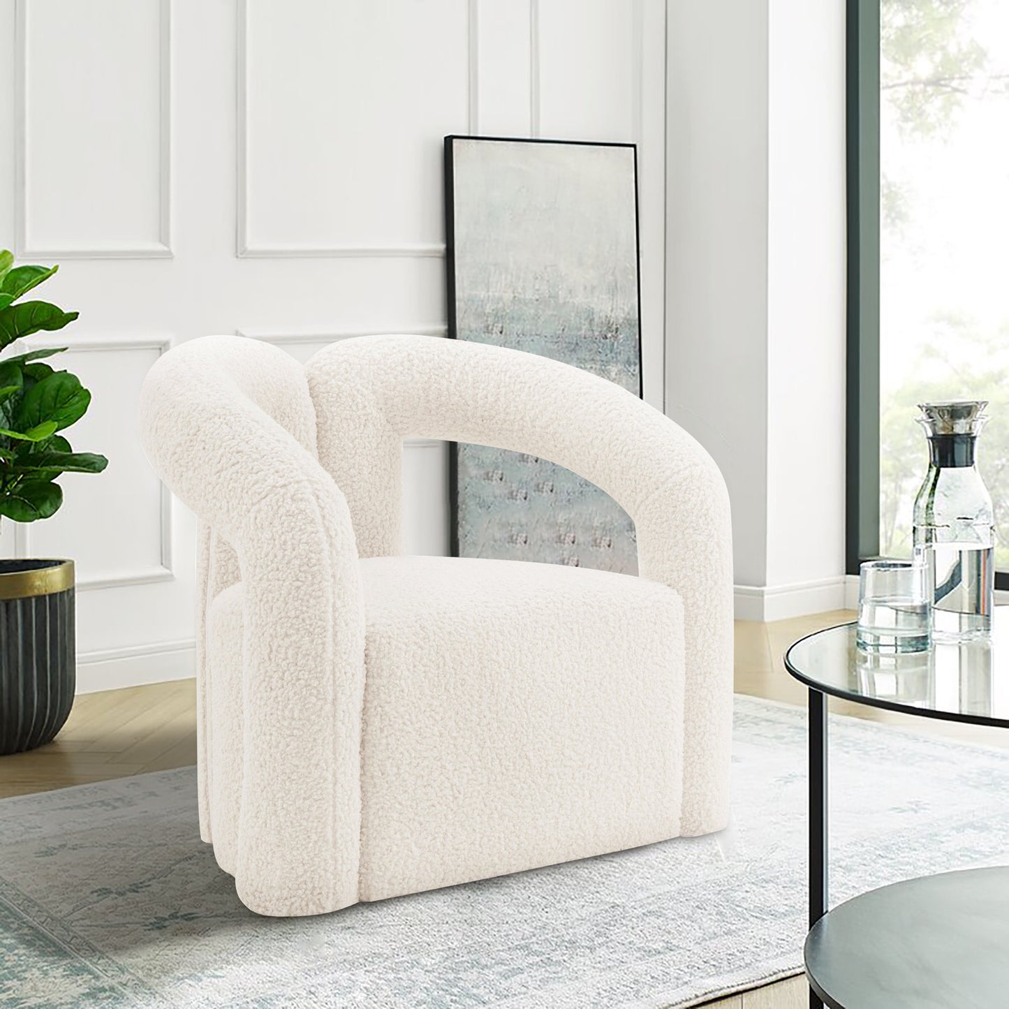 Manhattan Comfort Modern Darian Boucle Accent Chair in Cream AC061-CR