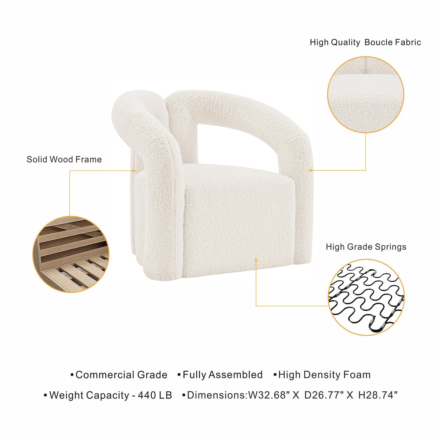 Manhattan Comfort Modern Darian Boucle Accent Chair in Cream AC061-CR