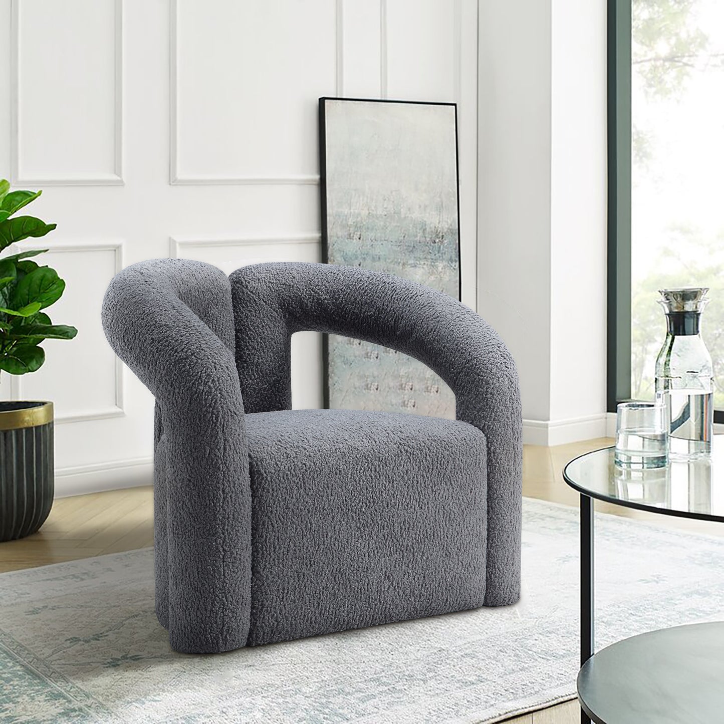 Manhattan Comfort Modern Darian Boucle Accent Chair in Grey AC061-GY