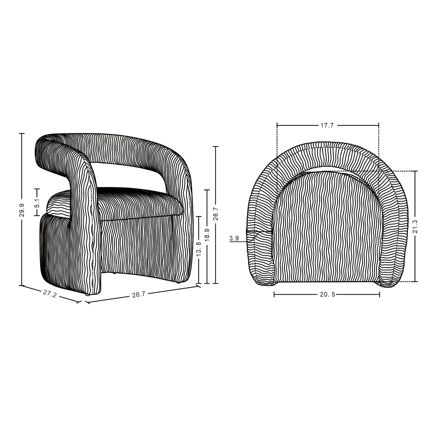 Corvette Mid-Century Modern Velvet Lounge Chair in Dove AC068-DO