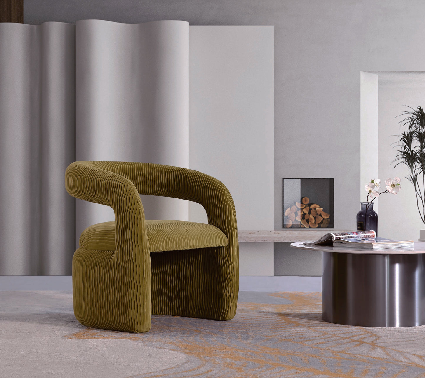 Corvette Mid-Century Modern Velvet Lounge Chair in Olive Green AC068-OG