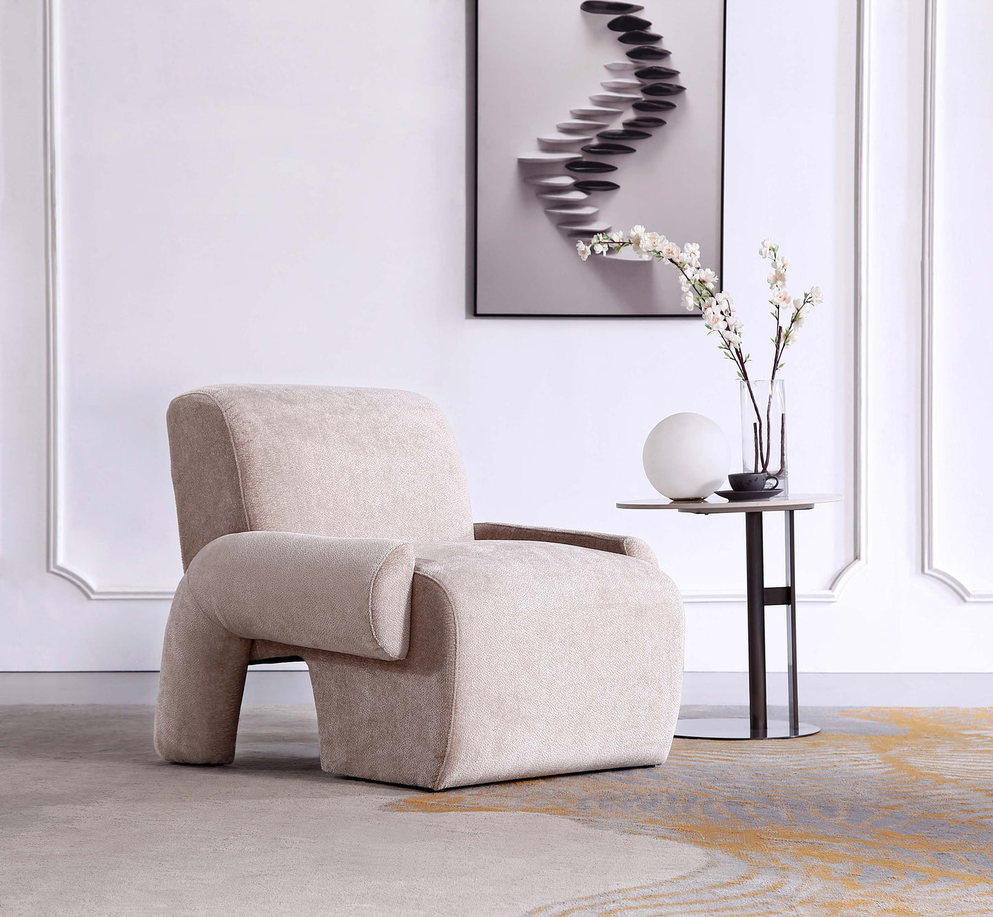 Verandah Mid-Century Modern Chenille Lounge Chair in Beige AC069-BE