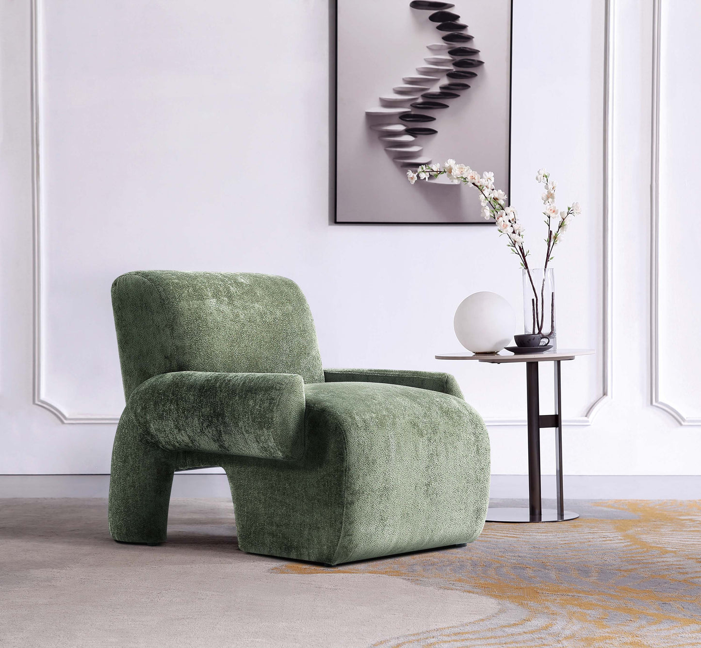 Verandah Mid-Century Modern Chenille Lounge Chair in Olive Green AC069-OG