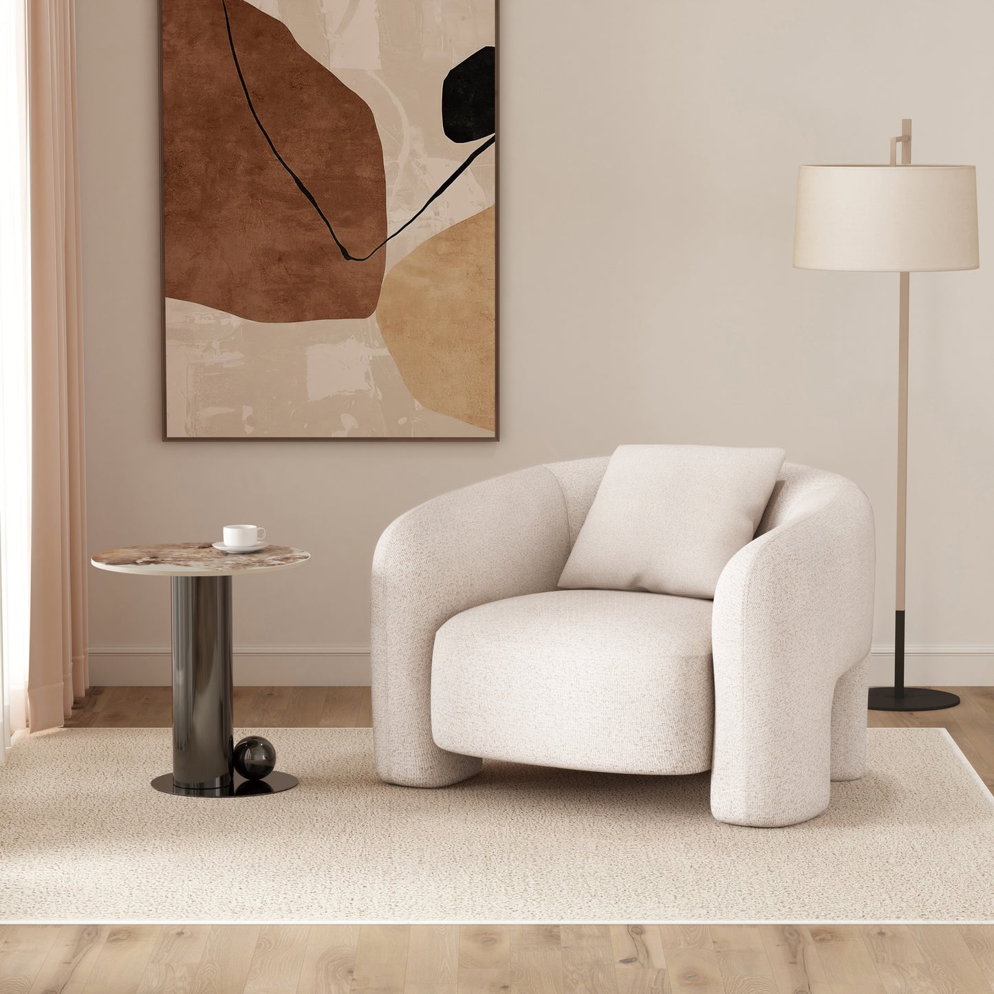Sylvia Modern Glam Tweed Lounge Chair in Ivory AC070-AN