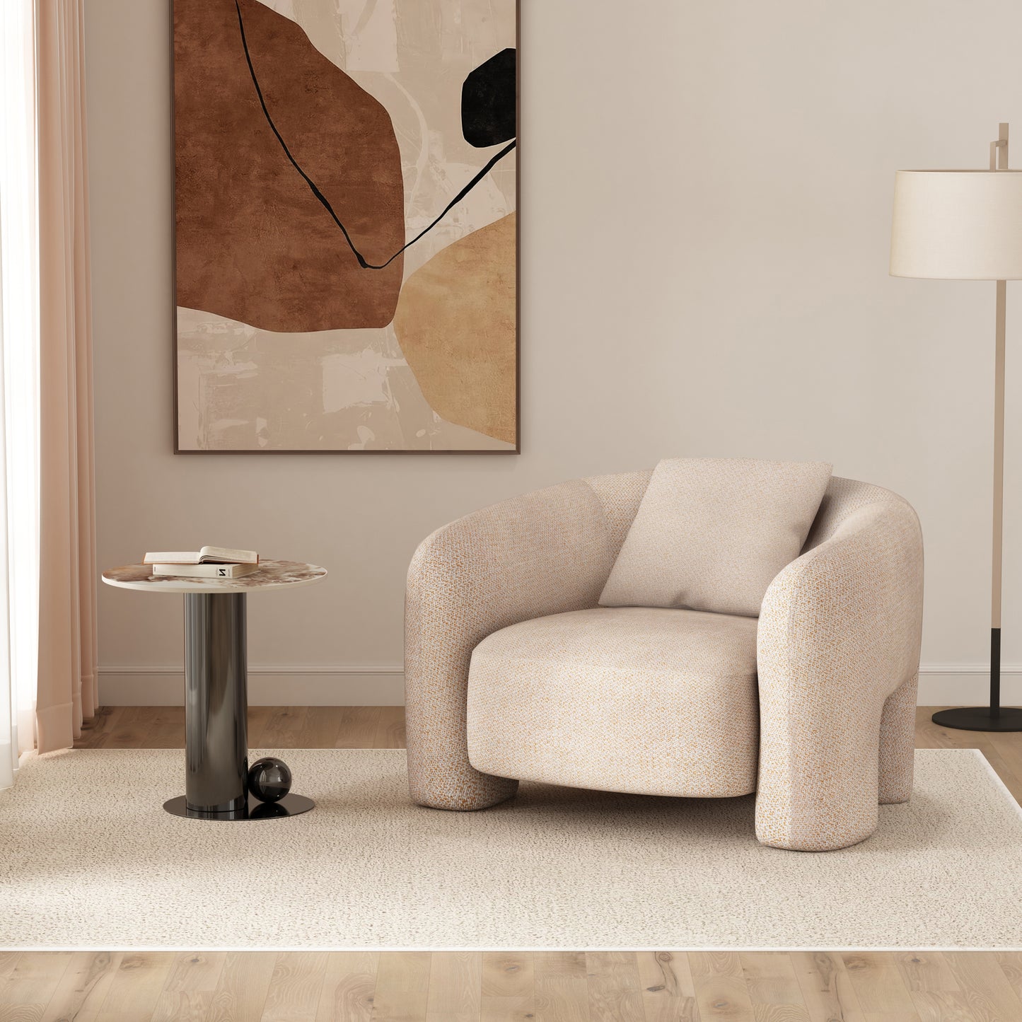 Sylvia Modern Glam Tweed Lounge Chair in Gold Dust AC070-GD