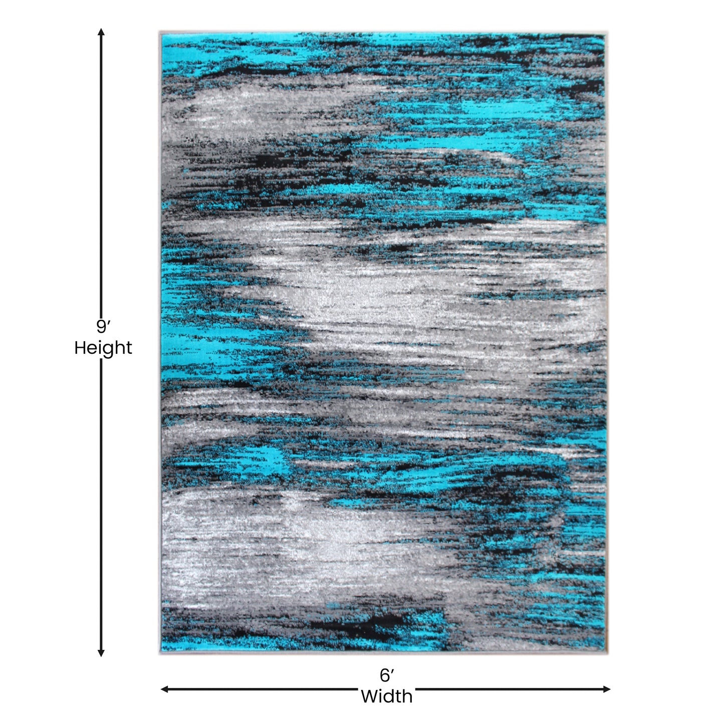 Rylan Collection 6' x 9' Turquoise Abstract Area Rug-Olefin Rug with Jute Backing for Hallway, Entryway, Bedroom, Living Room Turquoise