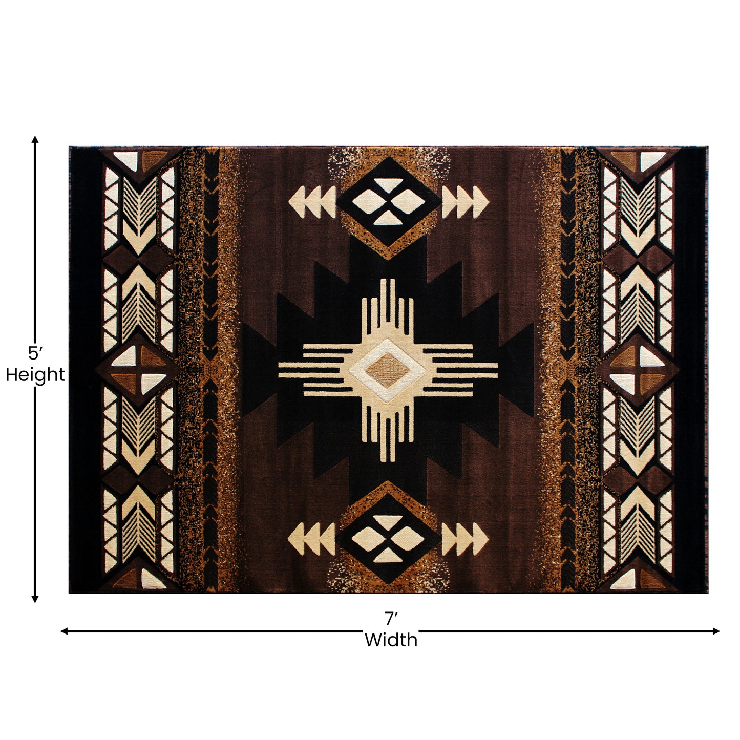 Mohave Collection 5' x 7' Chocolate Traditional Southwestern Style Area Rug - Olefin Fibers with Jute Backing Chocolate