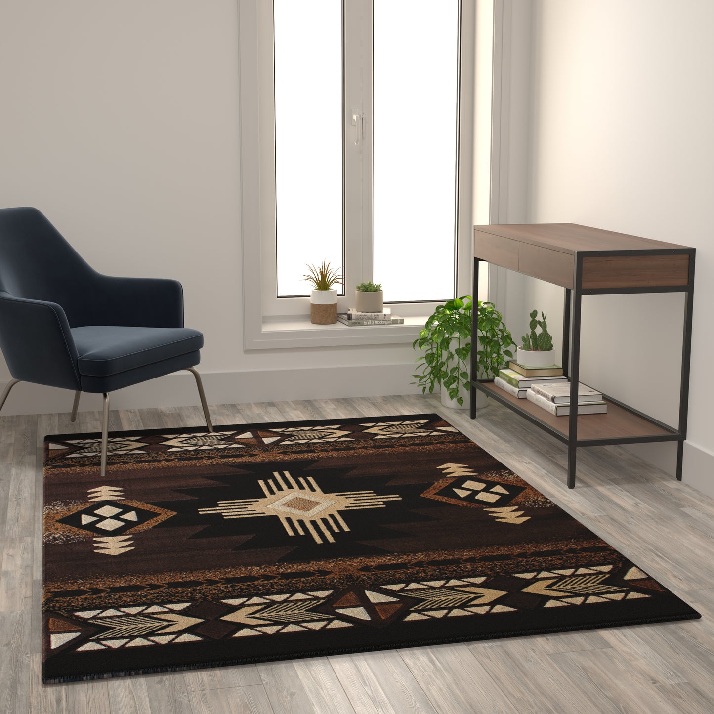 Mohave Collection 5' x 7' Chocolate Traditional Southwestern Style Area Rug - Olefin Fibers with Jute Backing Chocolate