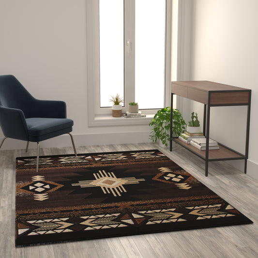 Mohave Collection 5' x 7' Chocolate Traditional Southwestern Style Area Rug - Olefin Fibers with Jute Backing Chocolate