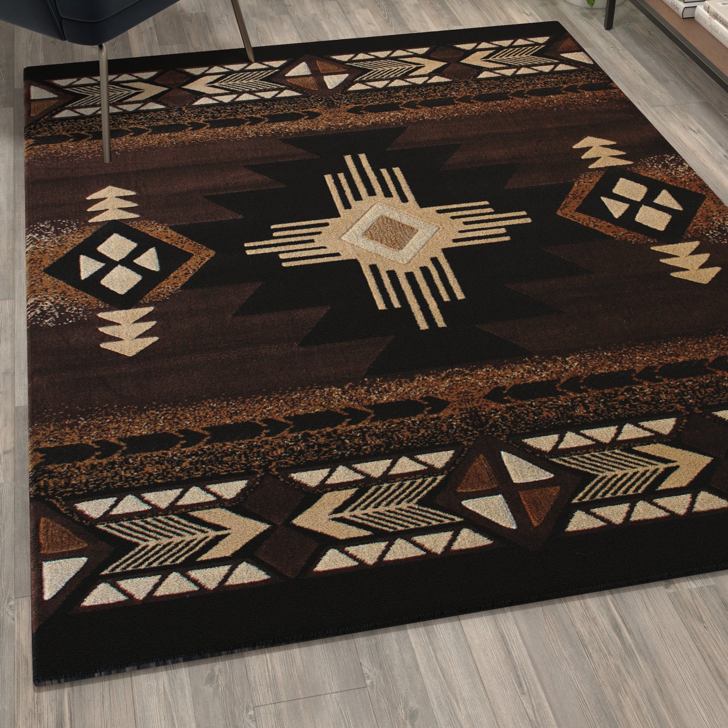 Mohave Collection 5' x 7' Chocolate Traditional Southwestern Style Area Rug - Olefin Fibers with Jute Backing Chocolate