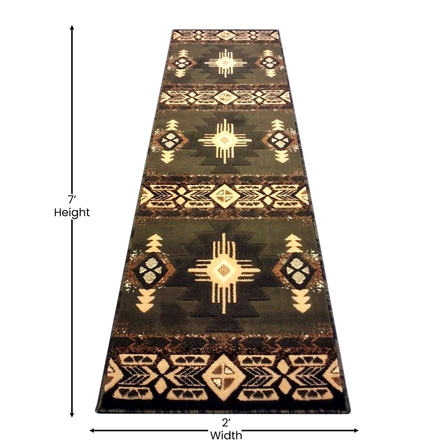 Mohave Collection 2' x 7' Sage Traditional Southwestern Style Area Rug - Olefin Fibers with Jute Backing Sage