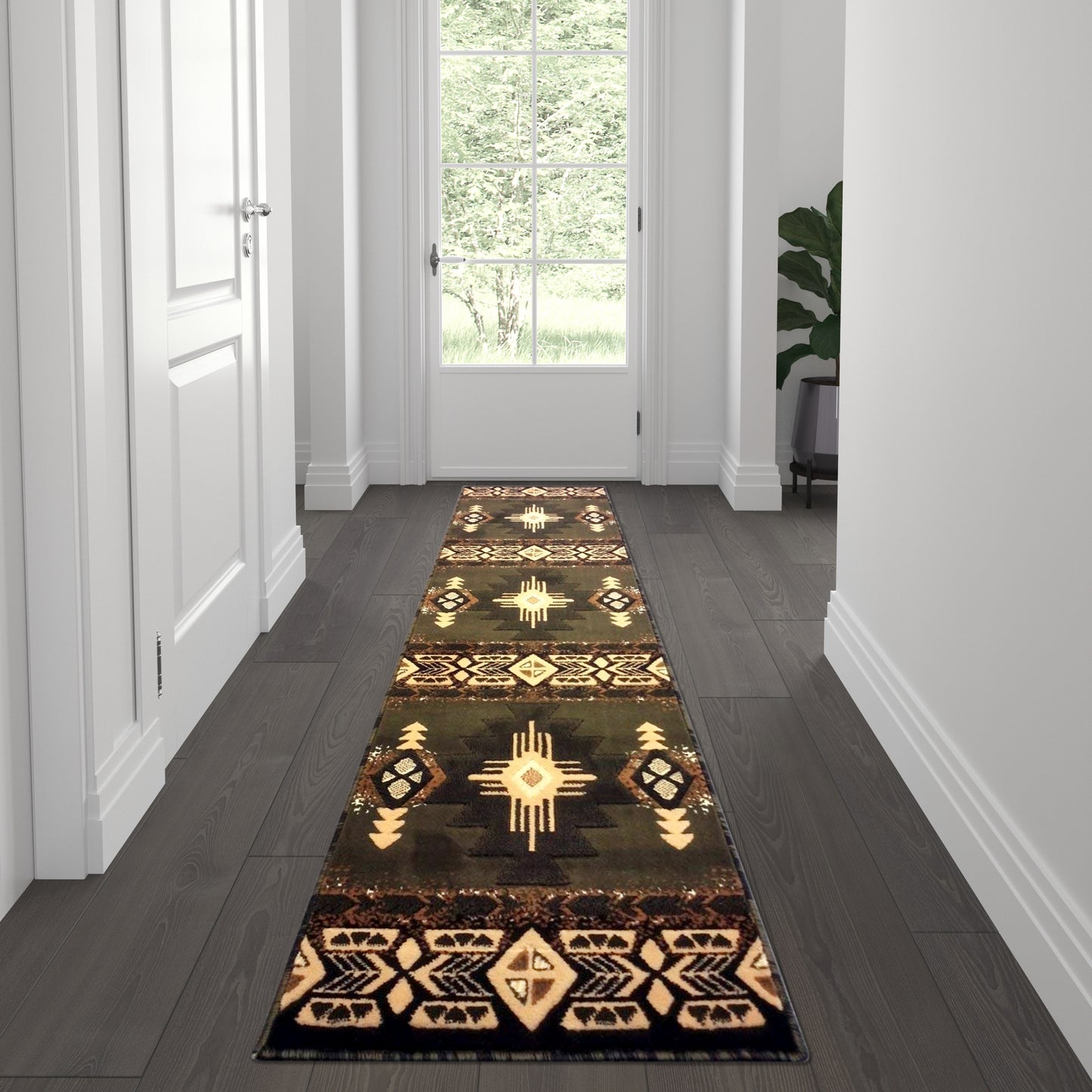 Mohave Collection 2' x 7' Sage Traditional Southwestern Style Area Rug - Olefin Fibers with Jute Backing Sage