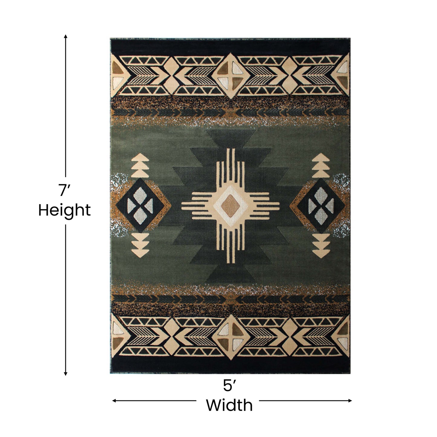Mohave Collection 5' x 7' Sage Traditional Southwestern Style Area Rug - Olefin Fibers with Jute Backing Sage