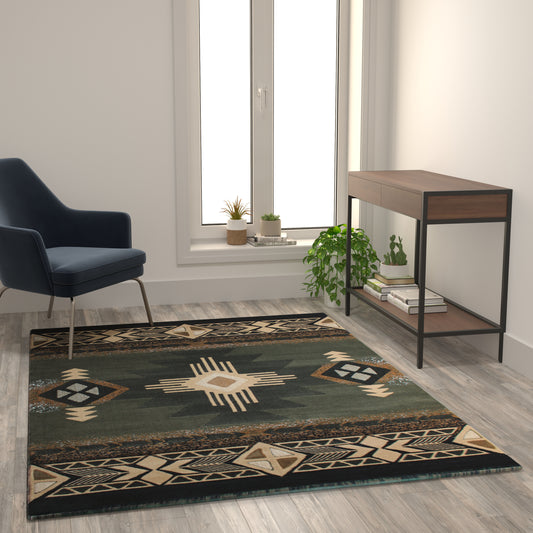 Mohave Collection 5' x 7' Sage Traditional Southwestern Style Area Rug - Olefin Fibers with Jute Backing Sage