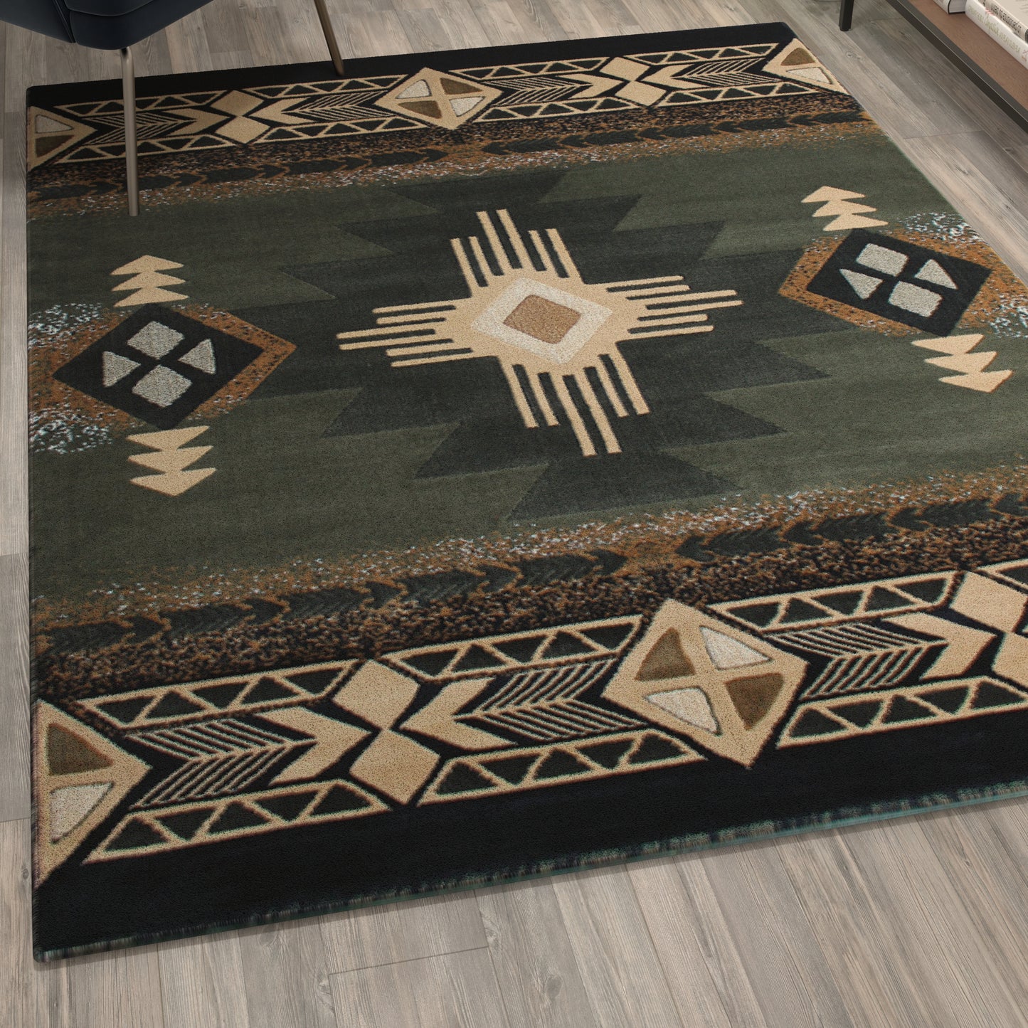 Mohave Collection 5' x 7' Sage Traditional Southwestern Style Area Rug - Olefin Fibers with Jute Backing Sage