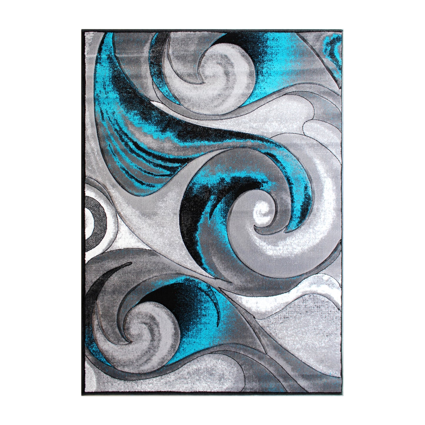 Tellus Collection 8' x 10' Olefin Turquoise Ocean Waves Pattern Area Rug with Jute Backing for Entryway, Living Room, Bedroom Turquoise