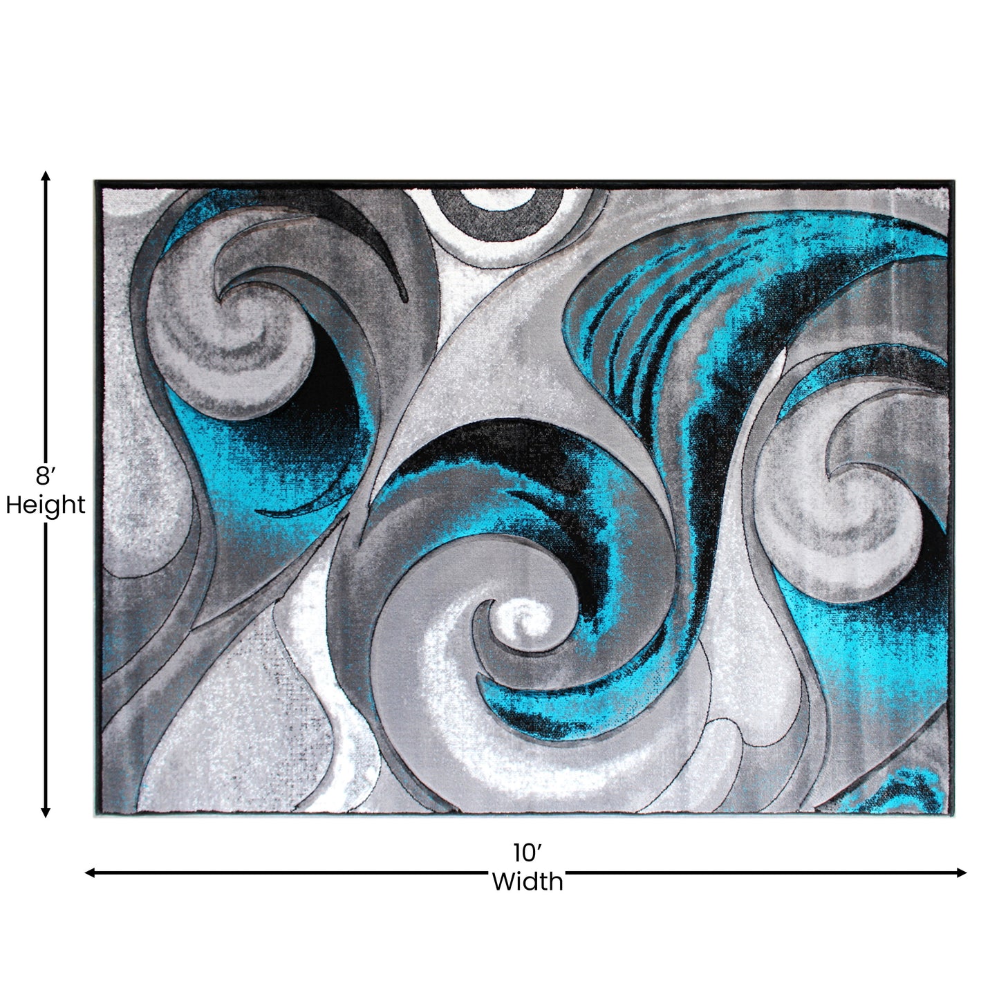 Tellus Collection 8' x 10' Olefin Turquoise Ocean Waves Pattern Area Rug with Jute Backing for Entryway, Living Room, Bedroom Turquoise