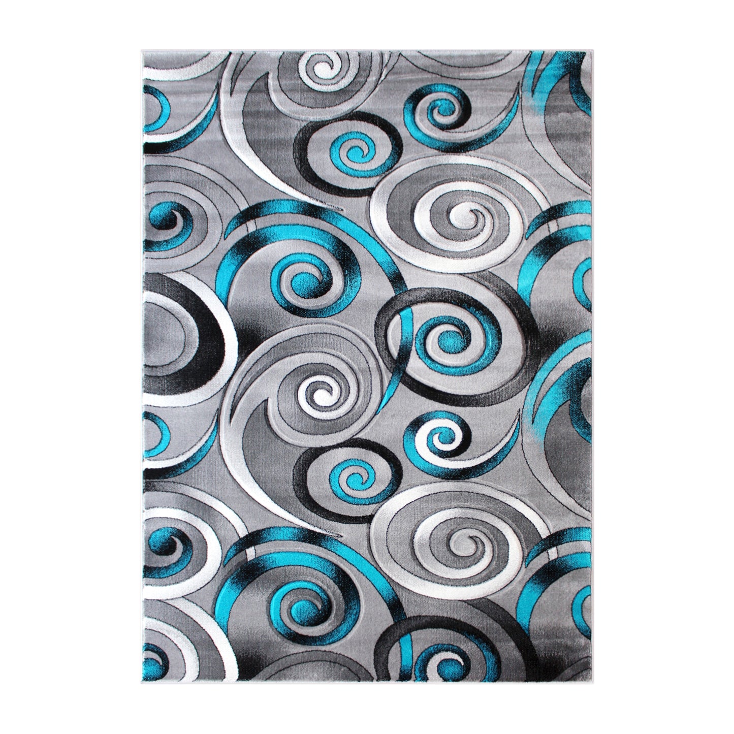 Masie Collection 5' x 7' Turquoise Swirl Olefin Area Rug with Jute Backing - Entryway, Living Room, Bedroom Turquoise