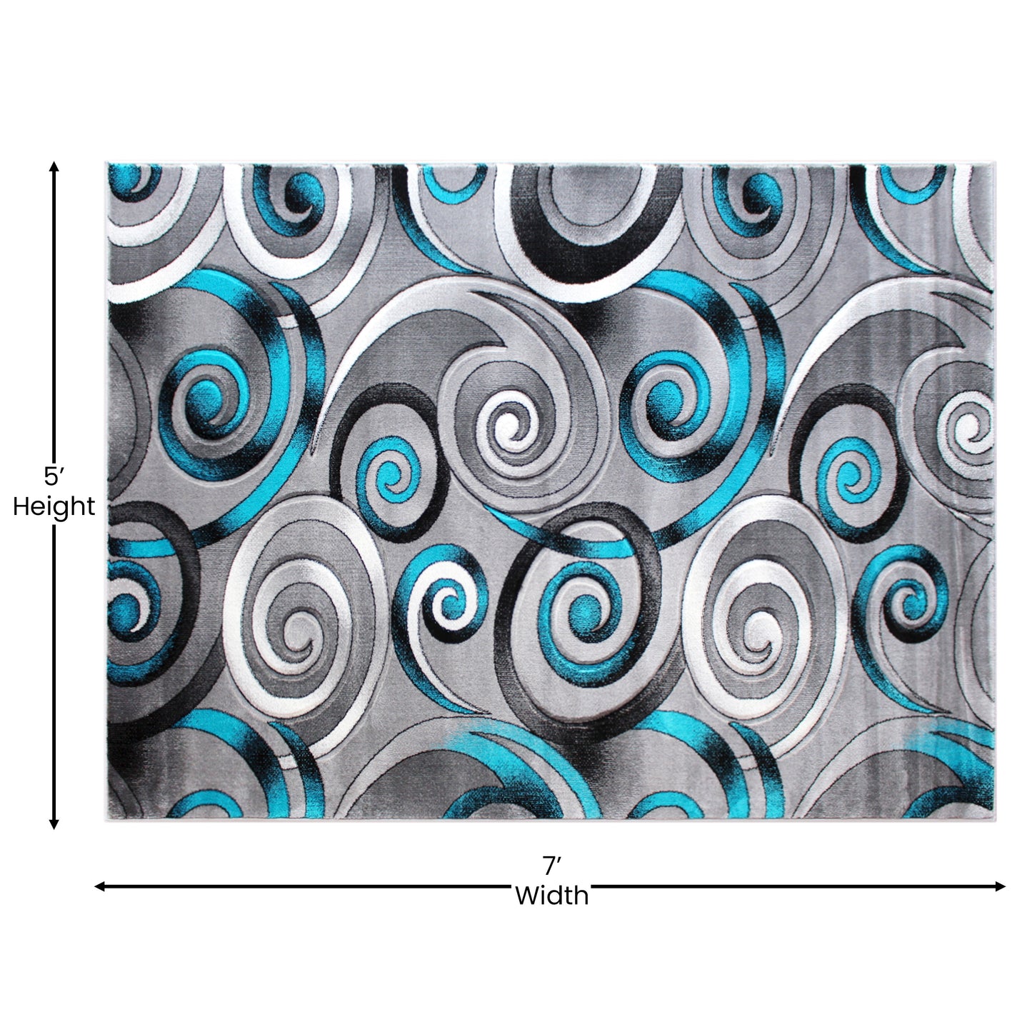 Masie Collection 5' x 7' Turquoise Swirl Olefin Area Rug with Jute Backing - Entryway, Living Room, Bedroom Turquoise