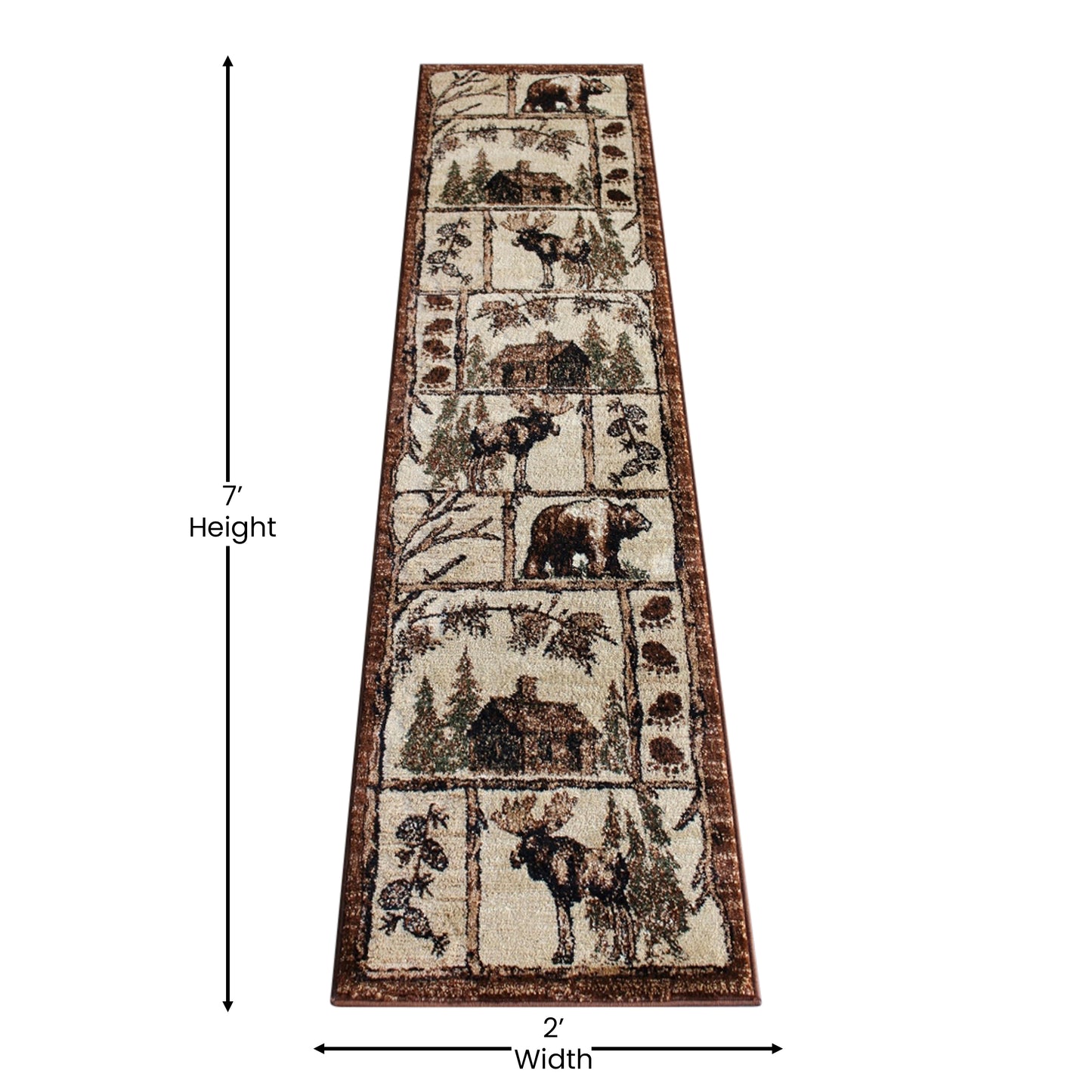 Vale Collection 2' x 7' Rustic Wildlife Themed Area Rug - Olefin Rug with Jute Backing - Entryway, Living Room, or Bedroom Brown
