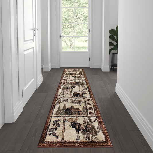 Vale Collection 2' x 7' Rustic Wildlife Themed Area Rug - Olefin Rug with Jute Backing - Entryway, Living Room, or Bedroom Brown ACD-RGPQ1F-27-BN-GG