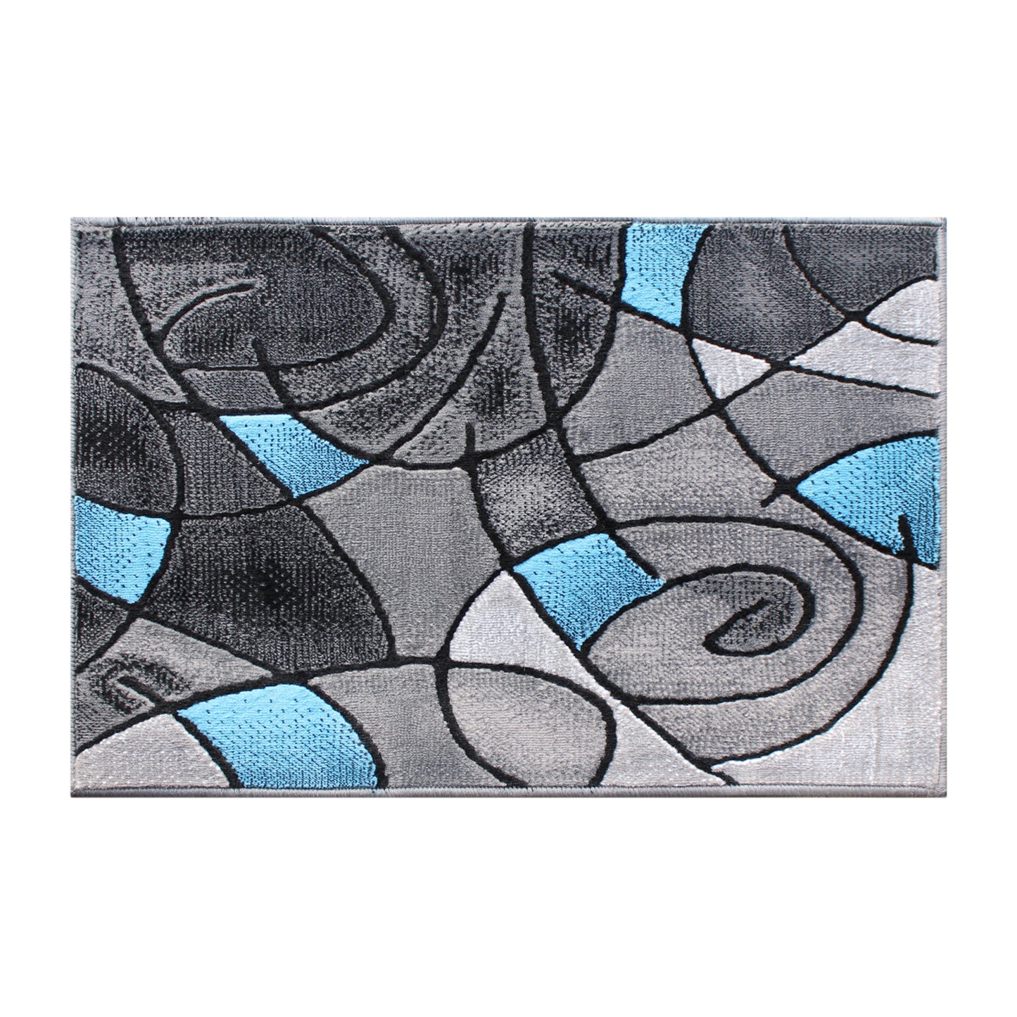 Jubilee Collection 2' x 3' Blue Abstract Pattern Area Rug - Olefin Rug with Jute Backing for Hallway, Entryway, or Bedroom Blue
