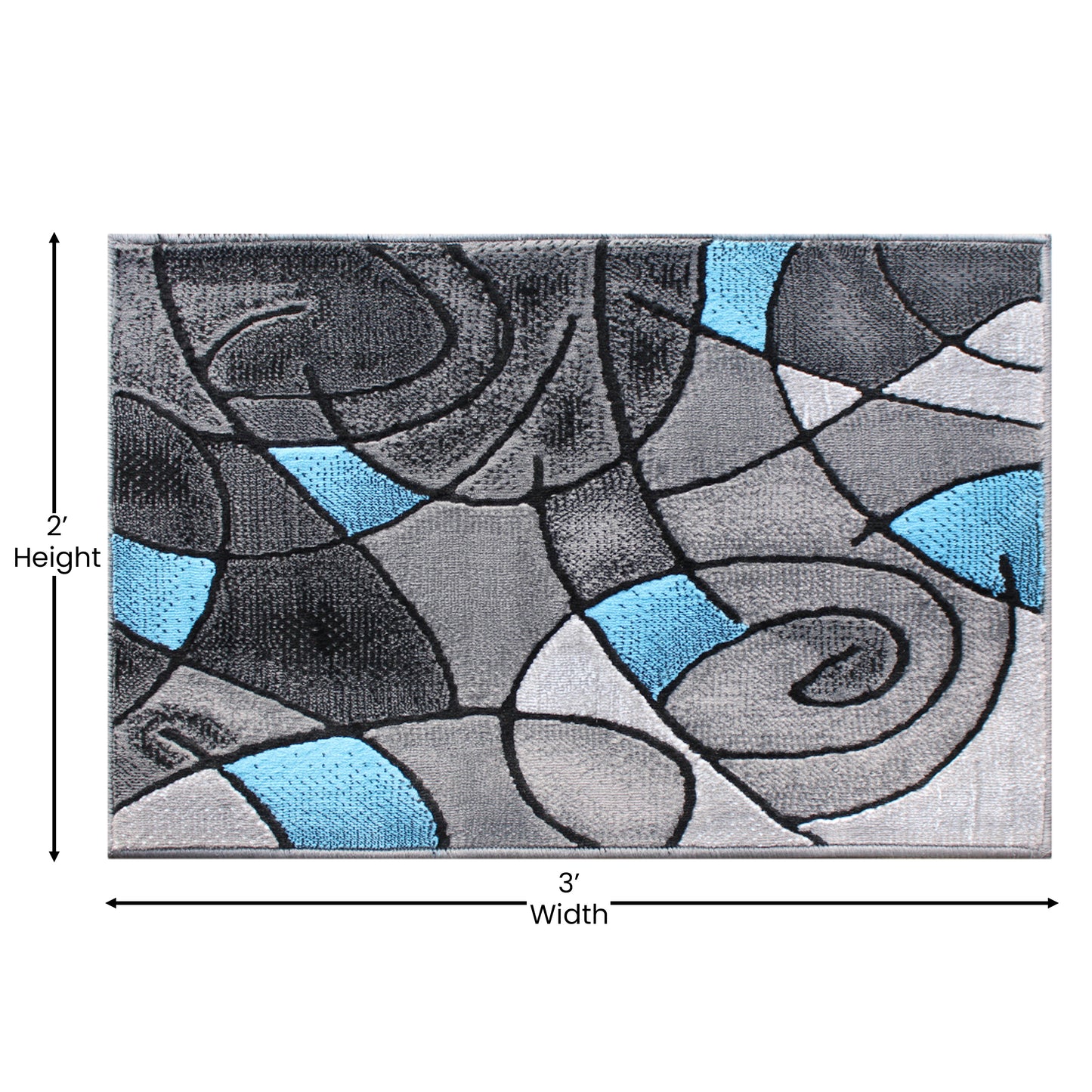 Jubilee Collection 2' x 3' Blue Abstract Pattern Area Rug - Olefin Rug with Jute Backing for Hallway, Entryway, or Bedroom Blue