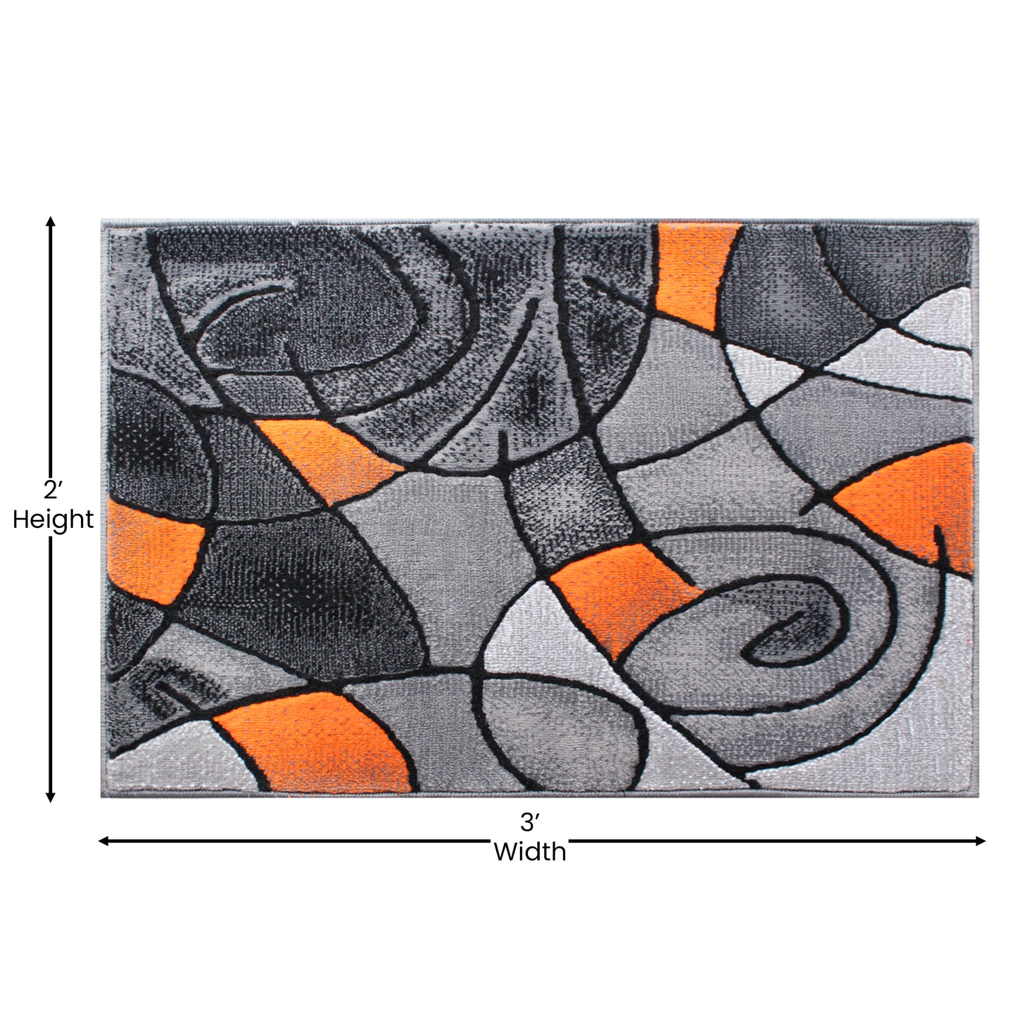 Jubilee Collection 2' x 3' Orange Abstract Pattern Area Rug - Olefin Rug with Jute Backing for Hallway, Entryway, or Bedroom Orange
