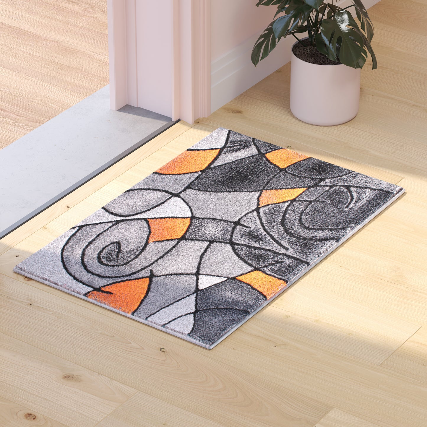 Jubilee Collection 2' x 3' Orange Abstract Pattern Area Rug - Olefin Rug with Jute Backing for Hallway, Entryway, or Bedroom Orange