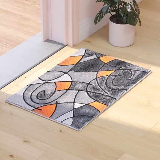 Jubilee Collection 2' x 3' Orange Abstract Pattern Area Rug - Olefin Rug with Jute Backing for Hallway, Entryway, or Bedroom Orange