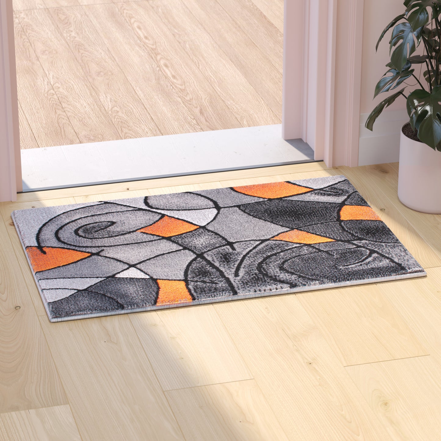 Jubilee Collection 2' x 3' Orange Abstract Pattern Area Rug - Olefin Rug with Jute Backing for Hallway, Entryway, or Bedroom Orange