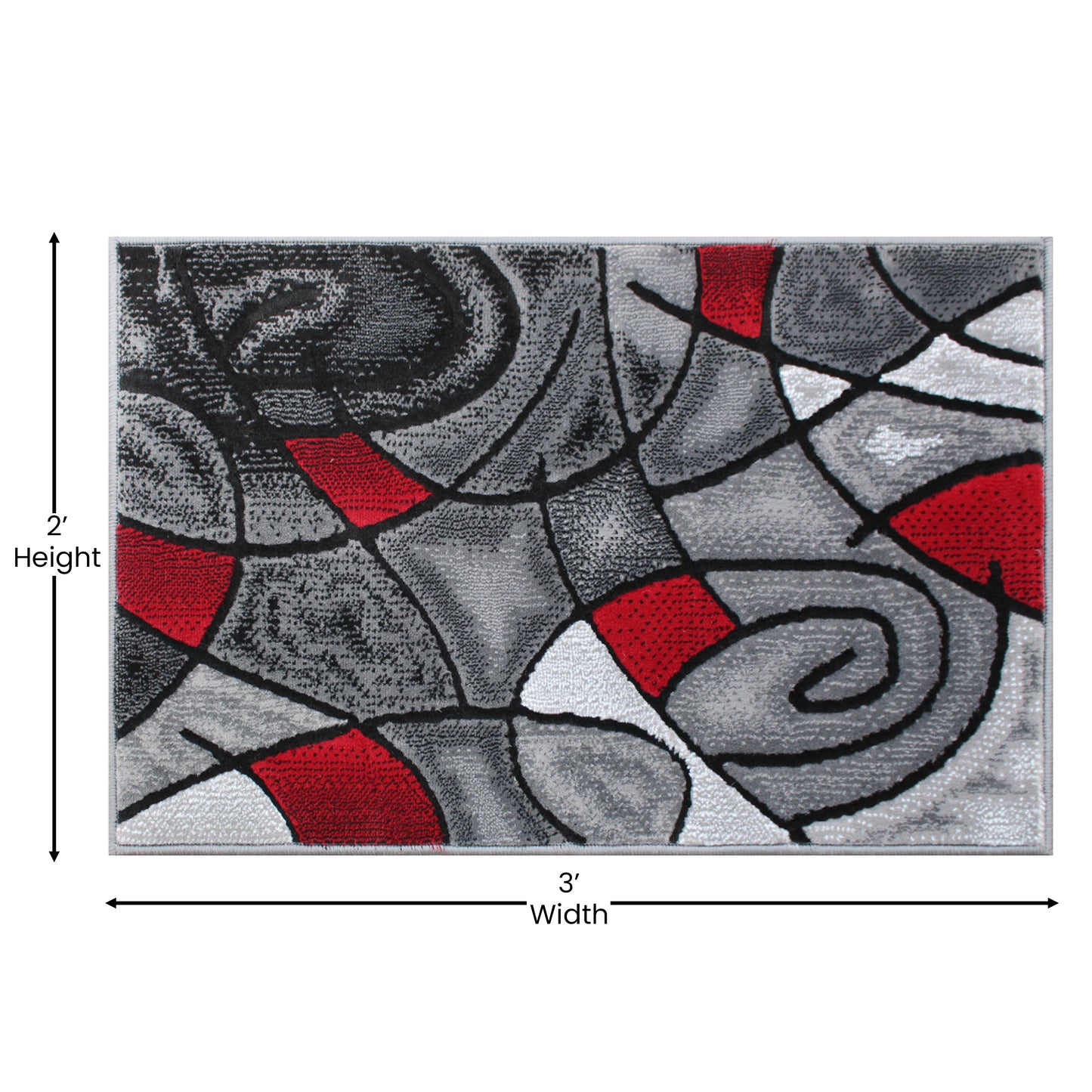 Jubilee Collection 2' x 3' Red Abstract Pattern Area Rug - Olefin Rug with Jute Backing for Hallway, Entryway, or Bedroom Red