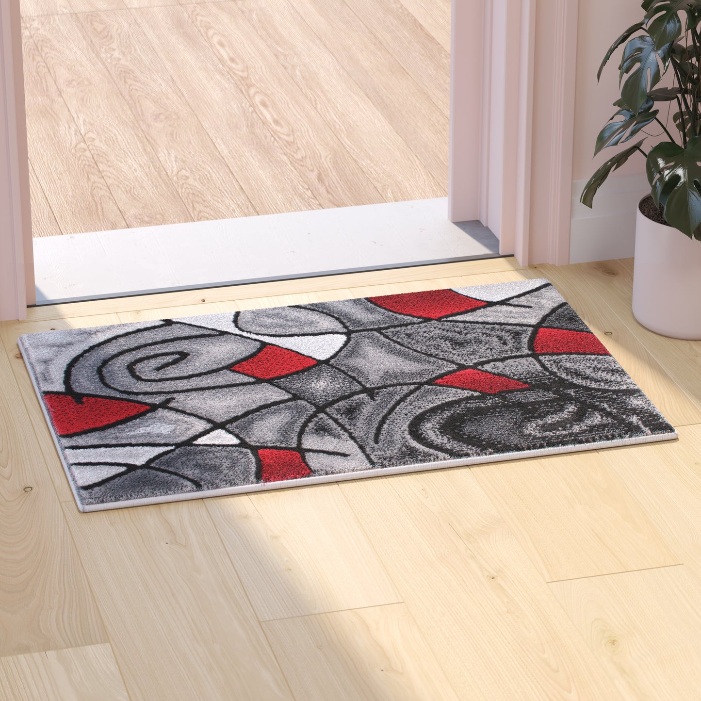 Jubilee Collection 2' x 3' Red Abstract Pattern Area Rug - Olefin Rug with Jute Backing for Hallway, Entryway, or Bedroom Red