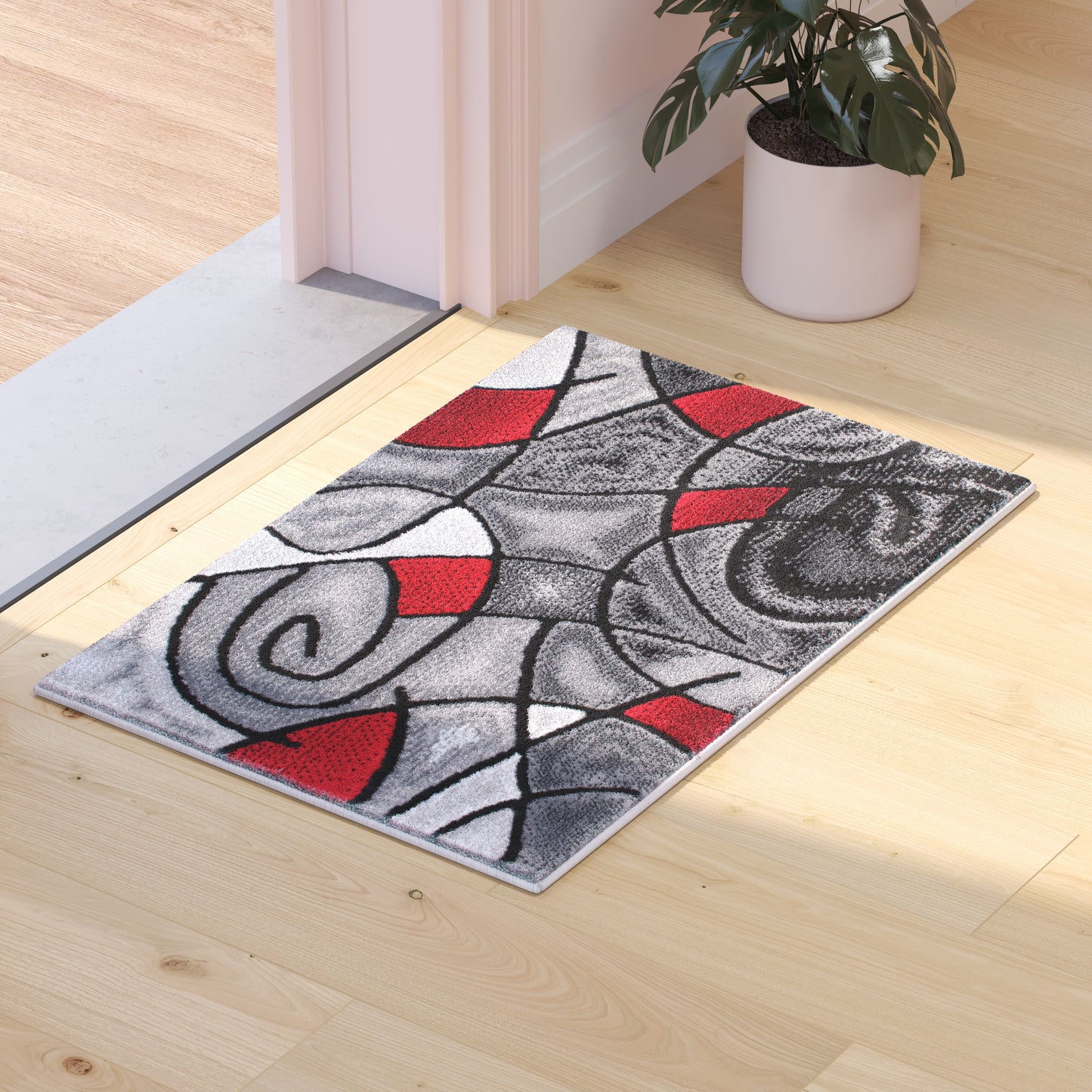 Jubilee Collection 2' x 3' Red Abstract Pattern Area Rug - Olefin Rug with Jute Backing for Hallway, Entryway, or Bedroom Red