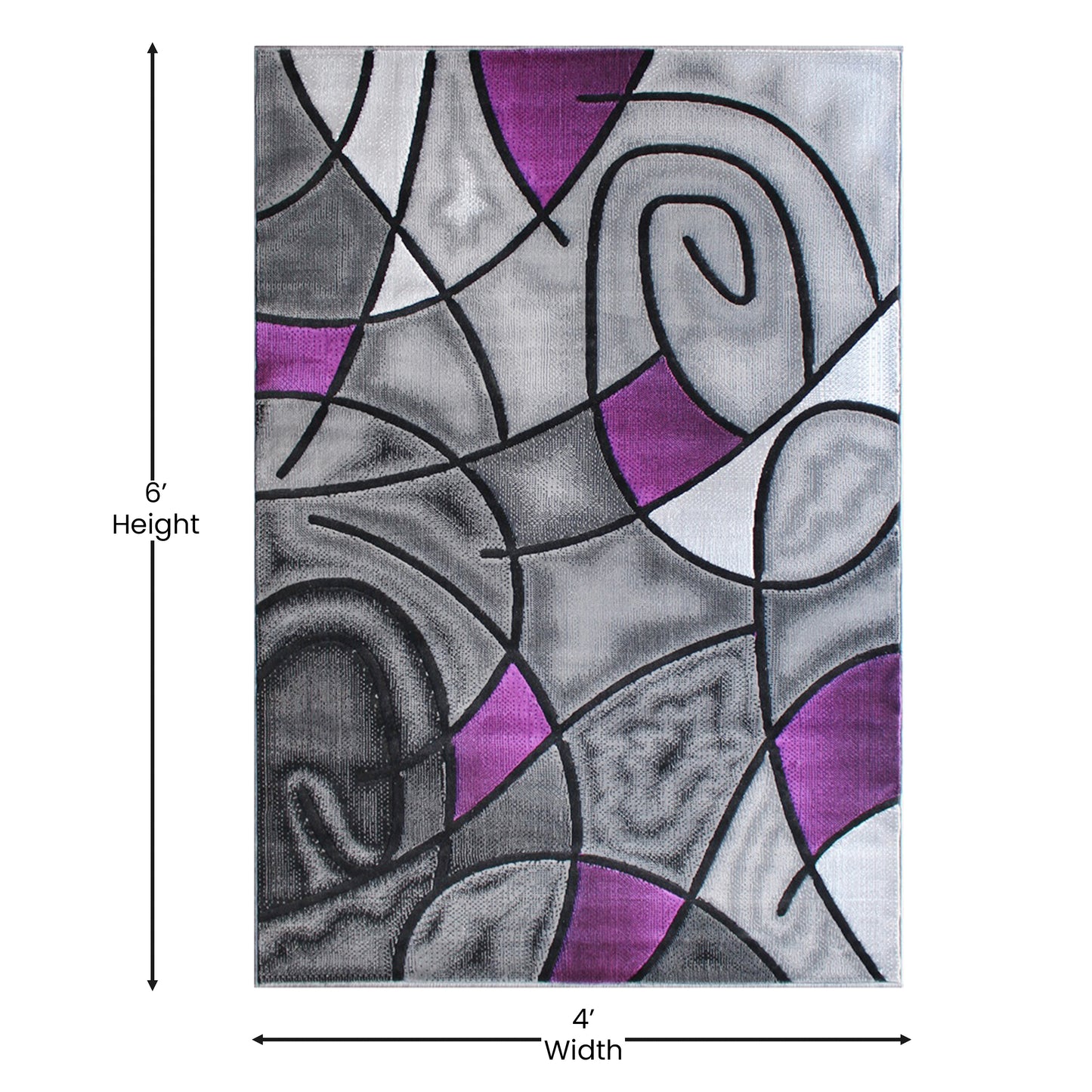 Jubilee Collection 3' x 5' Purple Abstract Area Rug - Olefin Rug with Jute Backing - Living Room, Bedroom, & Family Room Purple