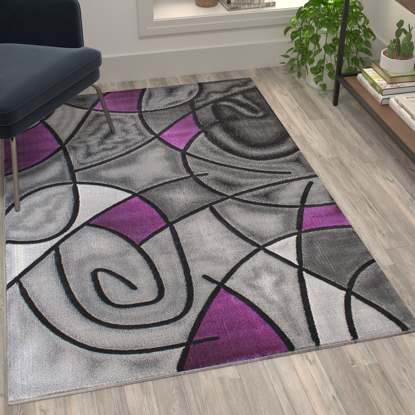 Jubilee Collection 3' x 5' Purple Abstract Area Rug - Olefin Rug with Jute Backing - Living Room, Bedroom, & Family Room Purple