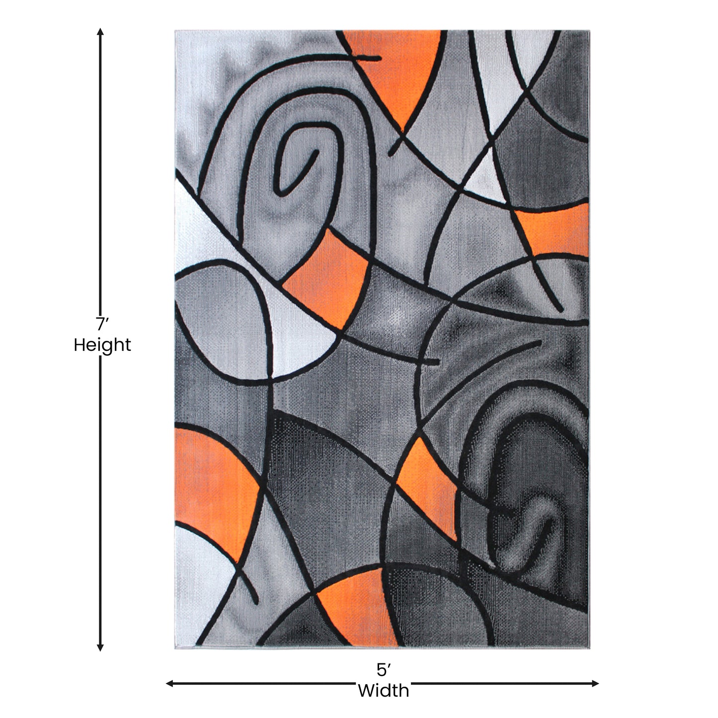 Jubilee Collection 5' x 7' Orange Abstract Area Rug - Olefin Rug with Jute Backing - Living Room, Bedroom, & Family Room Orange